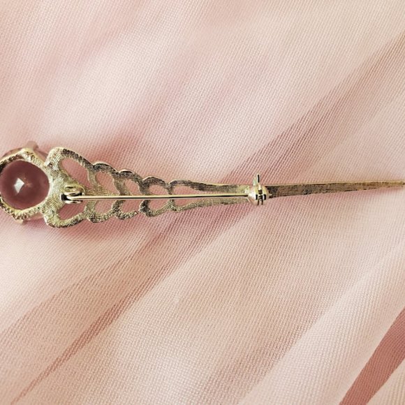 Vintage Silver w/Light Pink Rhinestone Brooch - Picture 5 of 9